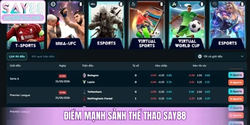 Điểm mạnh sảnh thể thao Say88